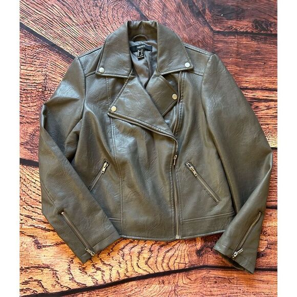 Forever 21‎ (Medium) Faux Leather Silver Biker Jacket - Picture 8 of 11